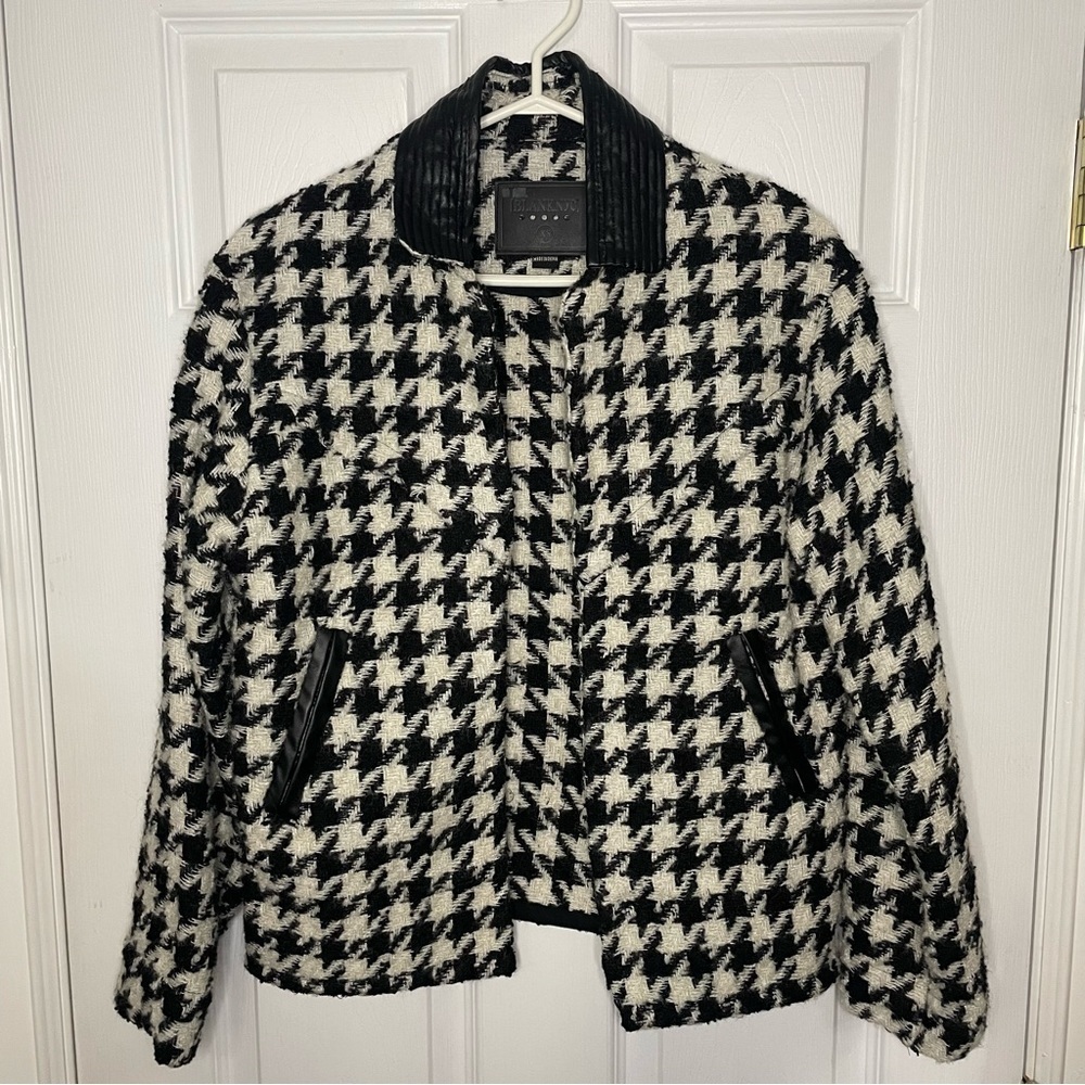 Blank NYC Houndstooth Black and White Jacket Coat Extra Small
